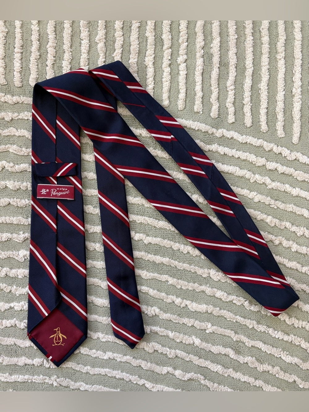 Original Penguin Men’s Navy & Red Striped 100% Silk Handmade Tie